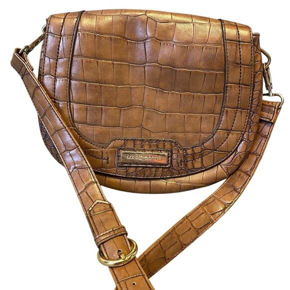 Vintage Liz Claiborne Faux Leather Alligator Print PurseBag Crossbody LightBrown - Picture 1 of 8